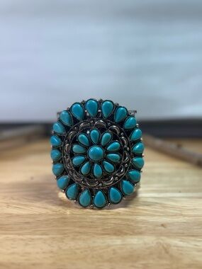 Turquoise Cluster Silver Bracelet - Women Jewelry